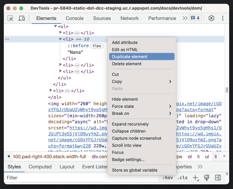 Chrome DevTools Elements panel overview