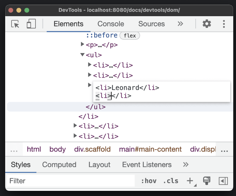 Chrome DevTools Elements panel overview