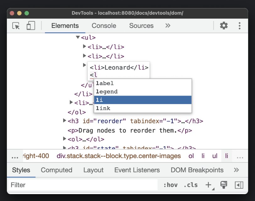 Chrome DevTools Elements panel overview
