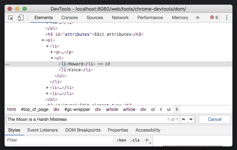 Chrome DevTools Elements panel overview