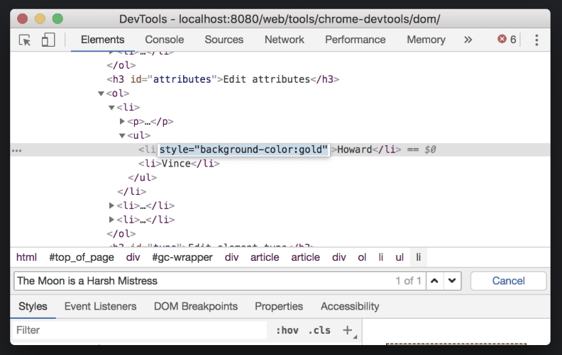 Chrome DevTools Elements panel overview