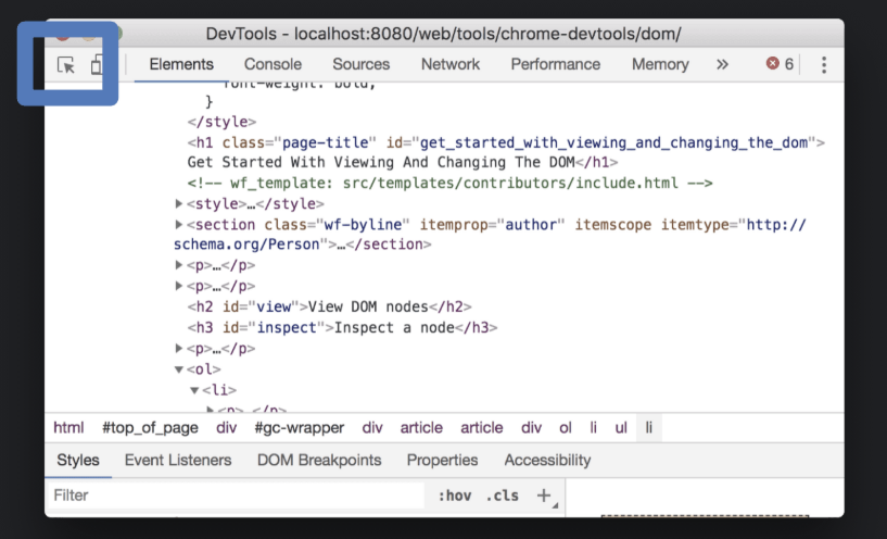 Chrome DevTools Elements panel overview