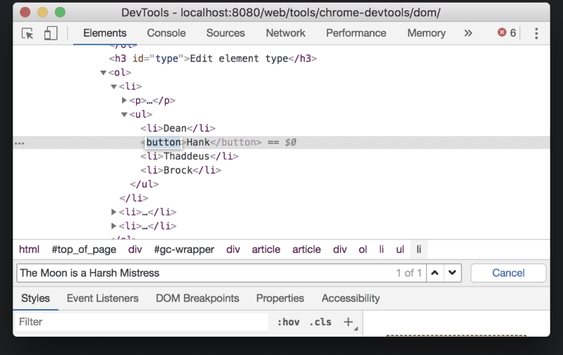 Chrome DevTools Elements panel overview