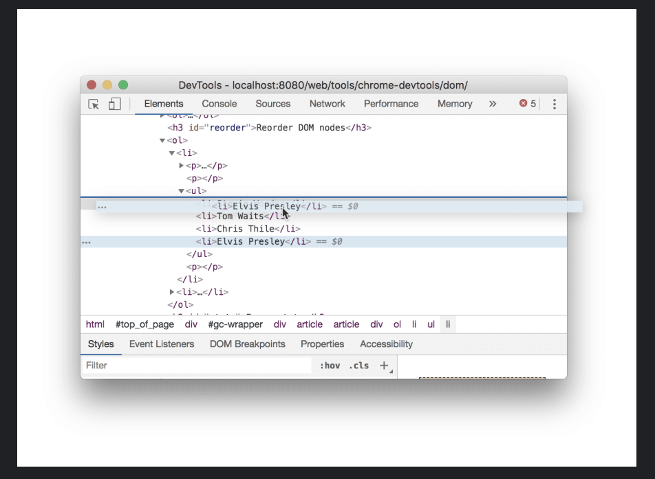 Chrome DevTools Elements panel overview