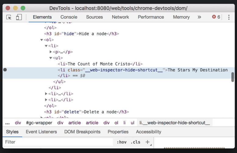 Chrome DevTools Elements panel overview