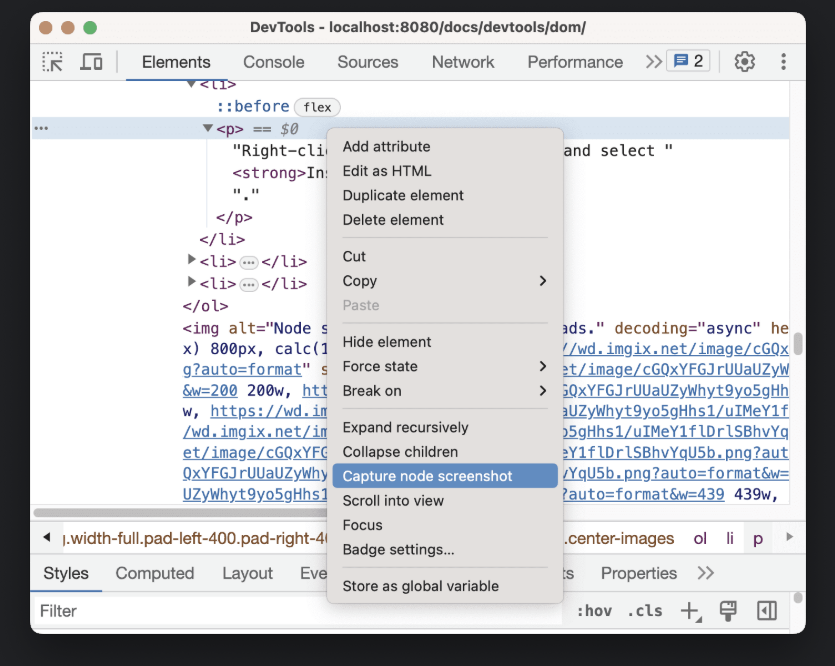 Chrome DevTools Elements panel overview